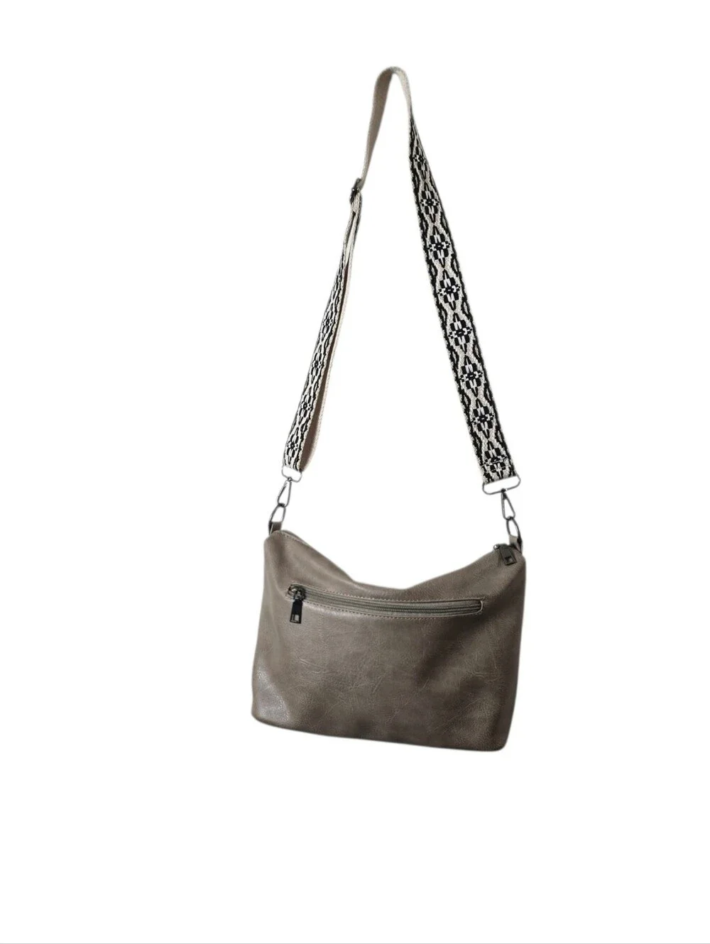 Sam + Hadley Vegan Faux Leather Hobo Bag Black White Chevron Strap Crossbody